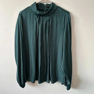 JASON WU Plus Blouse Top Long Sleeve High Neck Hunter Green Christmas Holiday